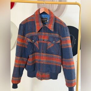 Towncraft Men's Navy and Orange Plaid Bomber Jacket